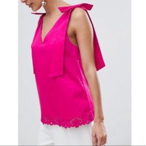 Ted Baker London Daynaa Bow Shoulder V-neck SMALL sleeveless blouse pink NWOT